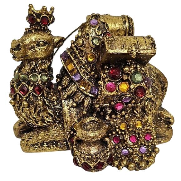 Vintage Jeweled Gold Camel Carrying Chests of Jewels Ornament Decor Gorgeous - Picture 1 of 6
